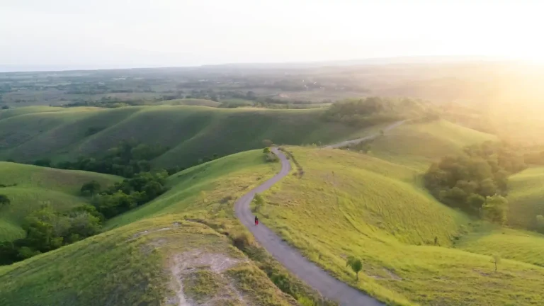Road through Tanarara Hill at sunrise, East Sumba